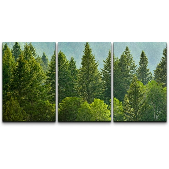 wall26 Canvas Print Wall Art Set Forest Pine Trees & Foliage Nature Wilderness Photography Realism Rustic Scenic Relax/Calm Multicolor for Living Room, Bedroom, Office - 24"x36"x3 Panel