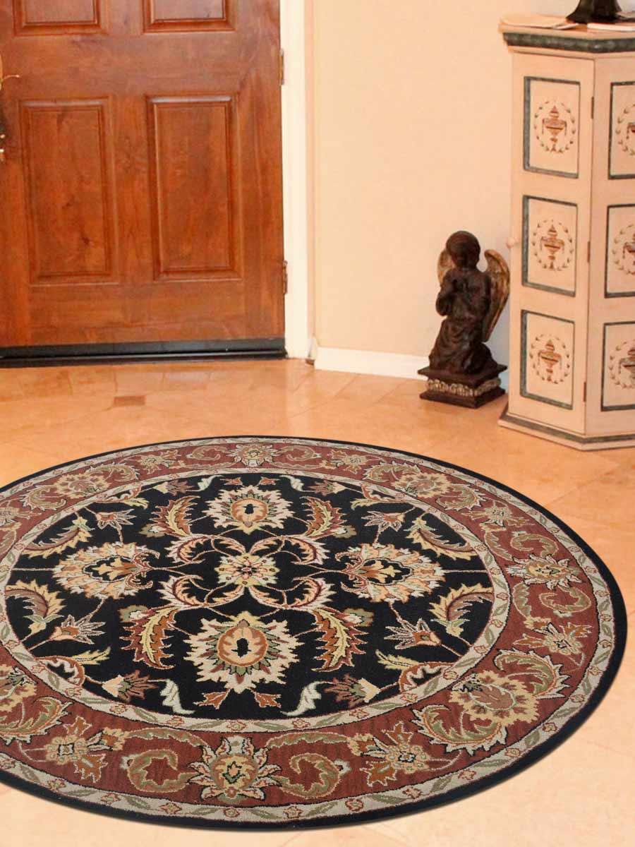 Rugsotic Carpets Hand Tufted Wool 8'x8' Round Area Rug Oriental Black