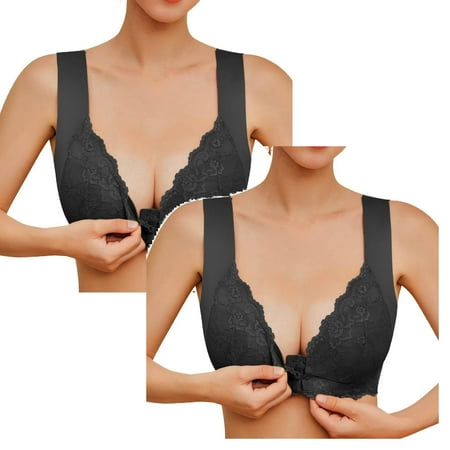 Kcodviy 2 Pcs Womens No Steel Ring Womens Bras Comfortable Front Closure French Womens Front Close Womens Bras Push Up Bra T Back Plus Size Seamless Unlined Bra Pack Bras for Women for Large