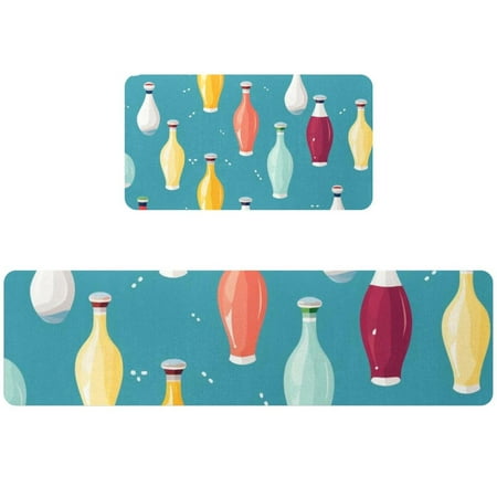 

Bowling 2-Pack Rectangular Washable 15.7 x59 + 15.7 x29.5 Kitchen Mats & Runner Rubber Ma
