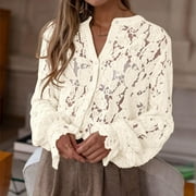 Seductiva Button Shirts for Women Women's Casual Lace Blouse Long Sleeve Button Up Shirts Tops Fall Fashion Clothes Business Casual Work Tops Women Shirts Summer