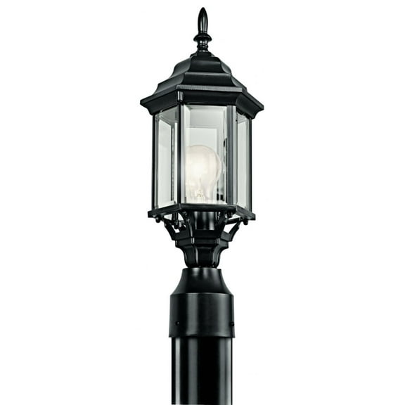 1 Light Outdoor Post Mount with Traditional Inspirations 18 inches Tall By 6.5 inches Wide-Black Finish-Clear Beveled Glass Color Bailey Street Home