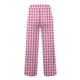 thumbnail image 5 of WTOBBY Women's Wide Leg Casual Pants High Waist Plaid Sports Trousers, Comfortable Stretch Athletic Pants for Jogging and Lounge Wear,Hot Pink XL, 5 of 6
