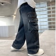 thumbnail image 5 of Boys Cargo Denim Pants Straight Leg Loose Fit Wide Leg Long Trousers For Big Kids And Autumn Casual Wear, 5 of 8