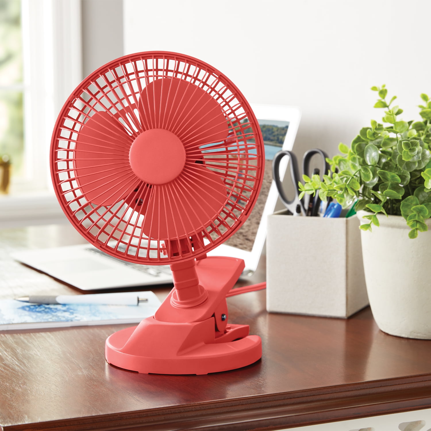 Mainstays 6" Desktop, Clip AC Electric Household Personal Fan With 2 Speed Coral Fire