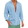 thumbnail image 3 of Asxite Mens Plus Size Tops Fall Solid Cotton Linen Button Down Long Sleeve Shirts, 3 of 5