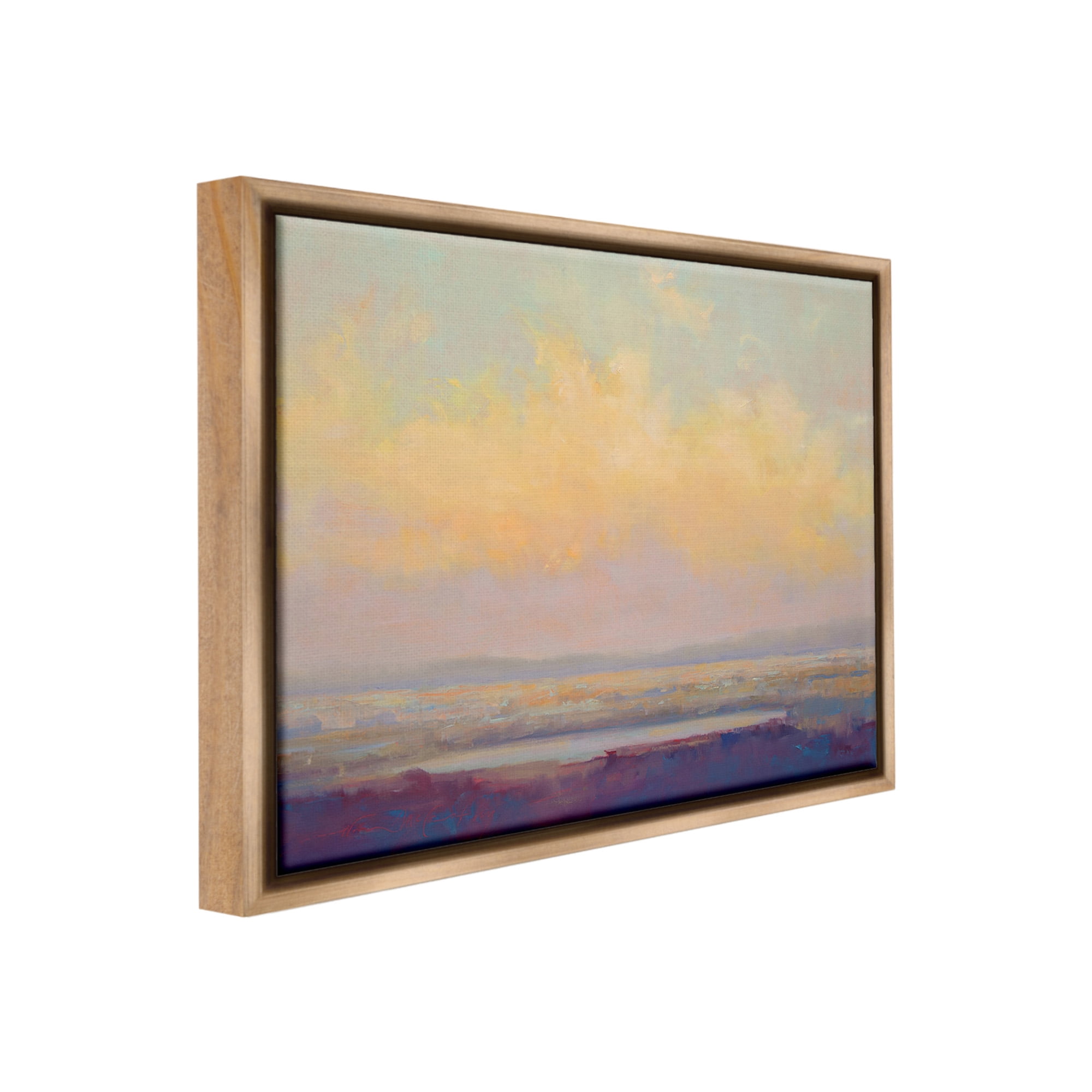 Stupell Industries Abstract Orange Sunset Landscape Painting Brown Floater Framed Canvas Art Print Wall Art, 31 x 25
