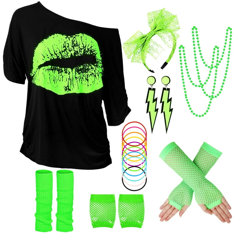 Alps 80s Costume for Women, Off Shoulder T-Shirt, Headband, Gloves,  Legwarmers, Retro 22PCS Outfit for Party - Walmart.com