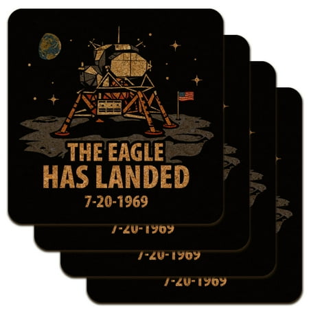 

NASA Apollo 11 The Eagle Has Landed Moon Landing Low Profile Novelty Cork Coaster Set