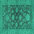 thumbnail image 1 of Ahgly Company Machine Washable Indoor Square Abstract Turquoise Blue Modern Area Rugs, 5' Square, 1 of 4