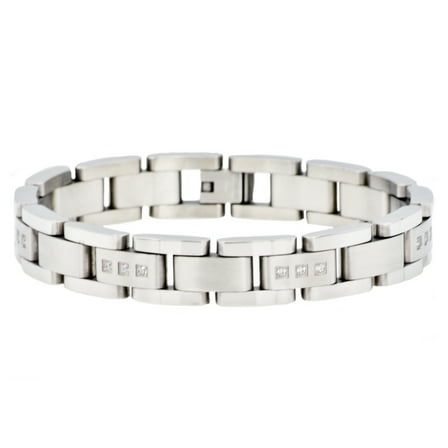 Arista Cubic Zirconia Diamonds Men's Bracelet in Stainless Steel, 8.5"