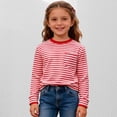 thumbnail image 2 of Byoo Toddler Girls Striped Tee Shirt Long Sleeve Crew Neck T Shirt Casual School Comfortable Top for Children， Red, 2 of 5