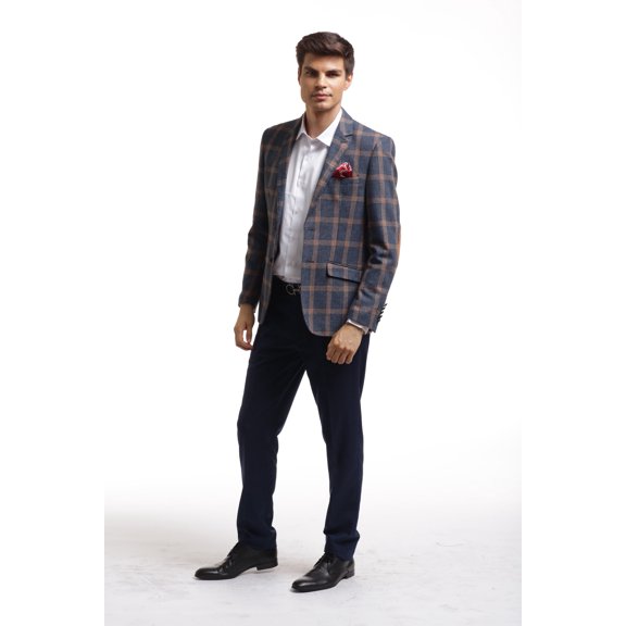 Elie Balleh Navy Wool Checkered Men's Blazers Sports Coat Jacket