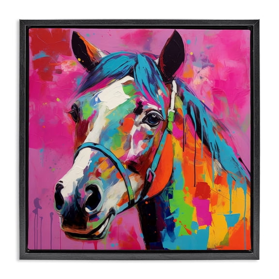 Stupell Industries Contemporary Modern Hue Horse Black Floating Frame Canvas Art, 18 x 18, by Irena Orlov