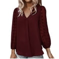 thumbnail image 1 of Blusas de chifón de manga larga con cuello en V de color sólido de verano informal a la moda para mujer Fridja  czfsfas4321, 1 of 5