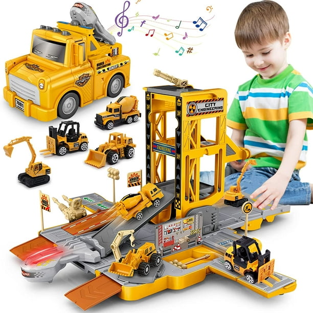 TOY Life Construction Toys Set - Toy Construction Vehicles with Toy Trucks  for 3 4 5 6 Year Old Boys - Toy Car Garage Construction Trucks for Kids