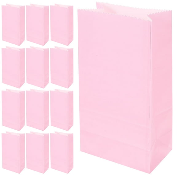 WHAMVOX Pink Kraft Paper Goodie Bags for Storage with Foldable Bottom and Solid Color Design 20 Pieces