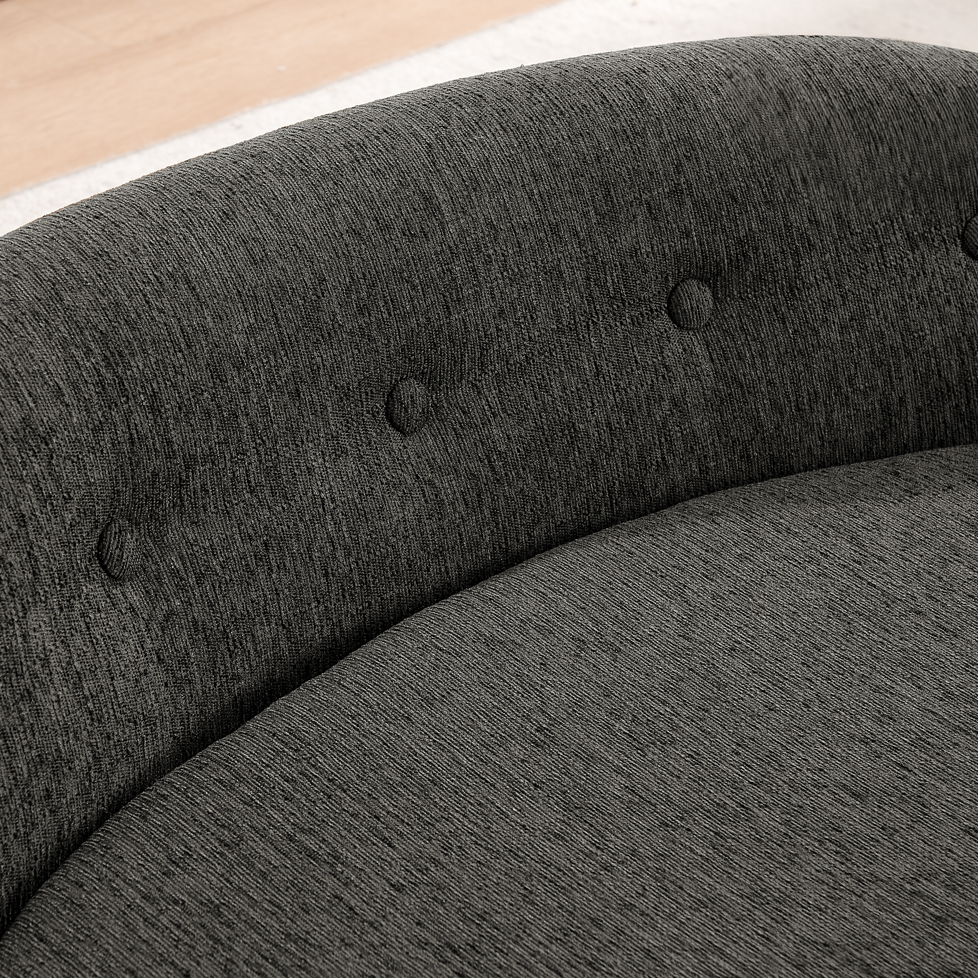 Oval Semi-Enclosed Dog Sofa, Durable Linen Material, Button-Tufted Backrest, High-Center Low-Sides Support & Plush Comfort, Dark Gray