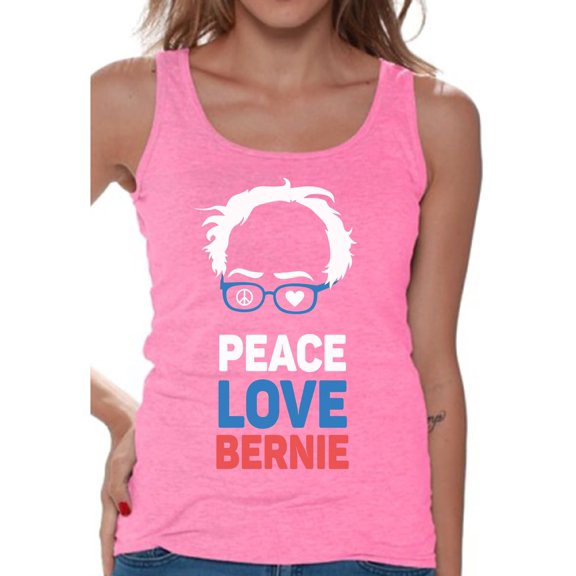 Awkward Styles Peace Love Bernie Ladies Tank Bernie for President Tank Top for Women USA T Shirt United States of America Patriotic Clothing Collection 2020 Choice Peace Love Bernie Fans Gifts Sanders