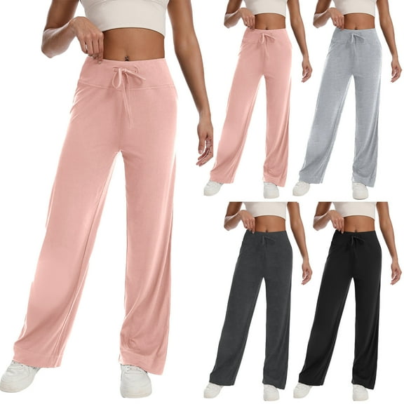 Women Elasticated Waist Flared Trousers with Pockets Gym Running Yoga Pants Outdoor Hiking Walking Combat Activewear Solid Color Casual Work Bottoms Black S