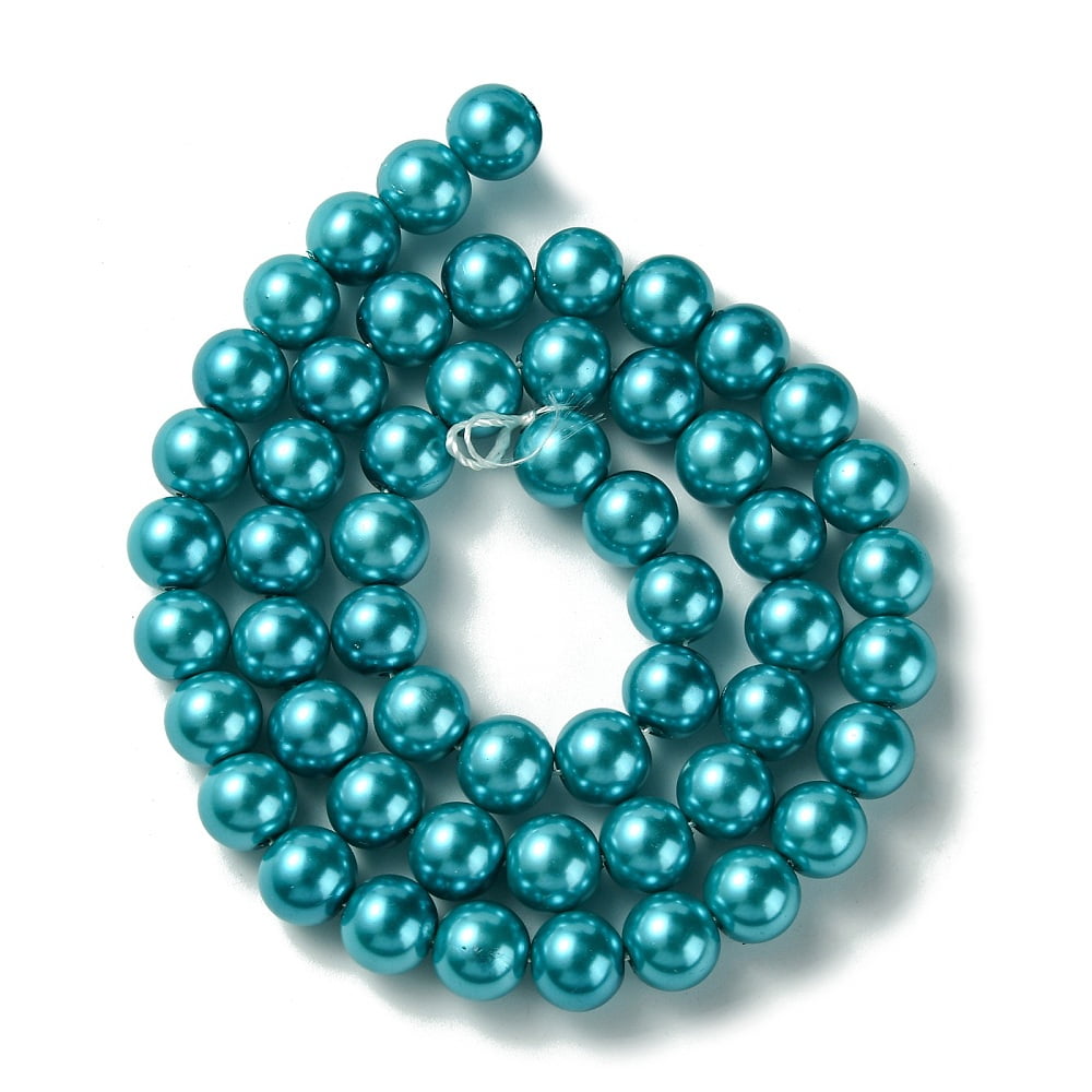 Eco-Friendly Dyed Glass Pearl Round Bead Strands Cotton Cord Threaded Deep Sky Blue 8mm Hole: 0.7~1.1mm about 52pcs/strand 15 inch