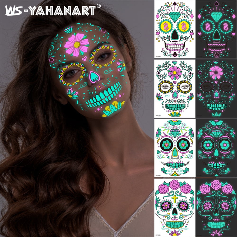 Red Roses Day of the Dead Sugar Skull Temporary Face Tattoo Kit Pack of 2 Kits 