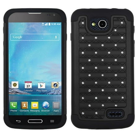 Insten Black/Black Hybrid Spot Diamond Bling Premium Case Skin Cover For LG D415 Optimus L90
