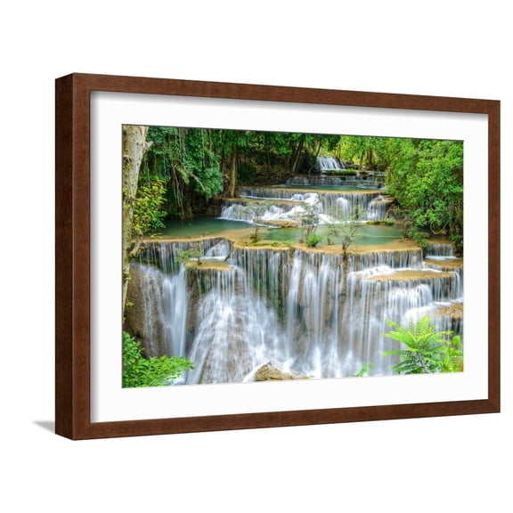 Art.com Waterfall in Kanchanaburi Province, Thailand Photographic Print by Pongphan Ruengchai, Brown Frame Wall Art, 23" x 17"