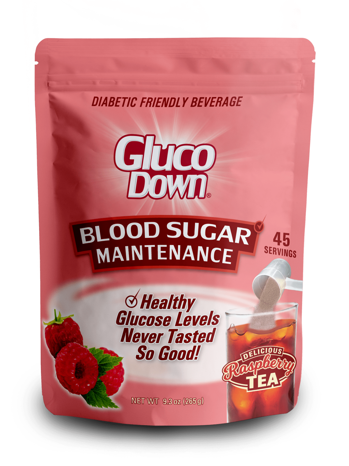 GlucoDown, Maintains Healthy Blood Sugar, Delicious Raspberry Tea, 45-Servings