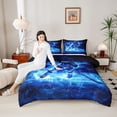 thumbnail image 4 of Homewish Ice Hockey Full Size Comforter Sets 3-Piece for Kids Teens Adults,Sport Gamer Bedding Comforter Set,Blue Black Lightweight Bedding Sets,Breathable Home Decor,Reversible, 4 of 8