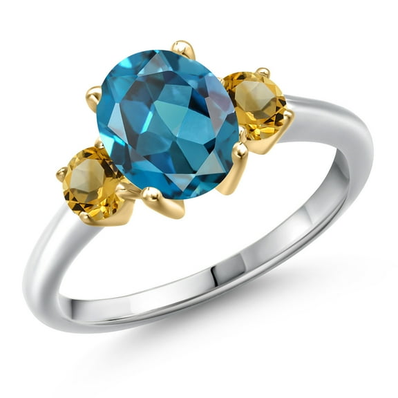 Gem Stone King 10K Two Tone Gold London Blue Topaz and Yellow Citrine Engagement Ring for Women | 2.76 Cttw | Oval 9X7MM | Gemstone November Birthstone | Size 9