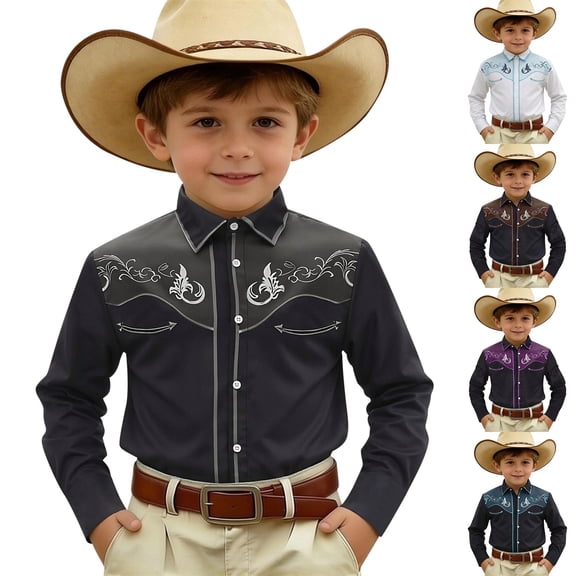 CAIXIA Boys Western Shirt Toddler Embroidered Pearl Snap Button Down Cowboy Long Sleeve Shirts