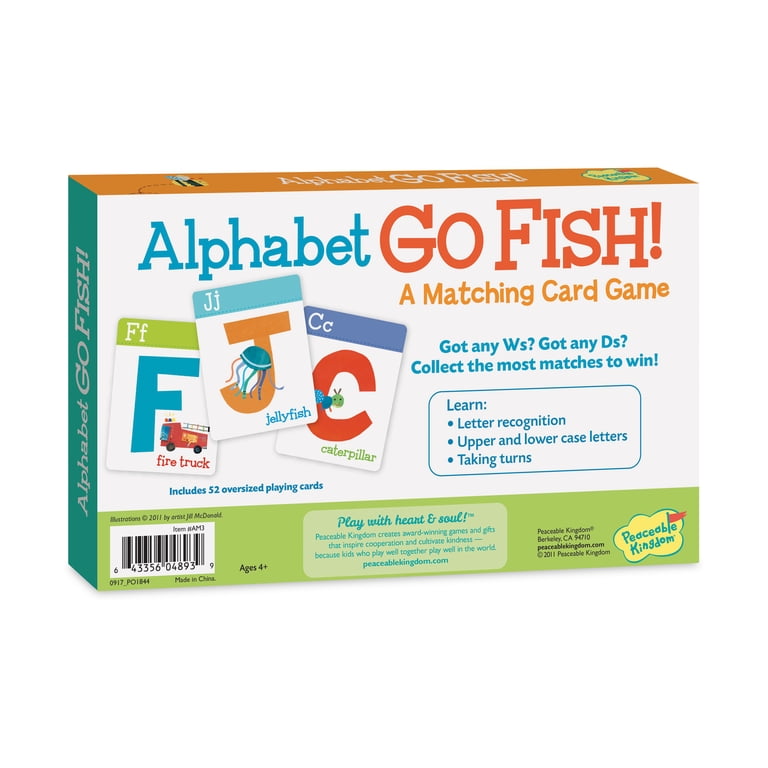 Peaceable Kingdom Alphabet Go Fish Card Game, 52 Oversized Cards
