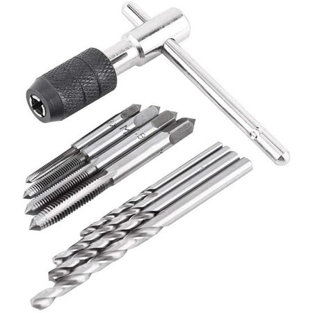 

9Pcs Adjustable T-Handle Ratchet Tap Holder Wrench Tool Set with -M6 Screw Thread Metric Plug Tap and 2.5-5.0mm Twist Drill Bit