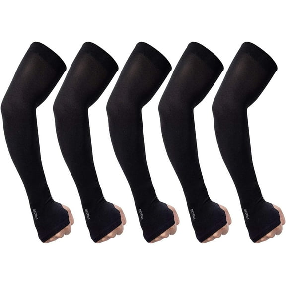 Arm Sleeve for Women Men, 5 Pairs Cooling UPF50 UV Protection Sun Sleeves Sports Compression Sleeves to Cover Arms, Thumb Hole, Black