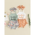 thumbnail image 4 of Baby Girls Summer Shorts Sets Sleeveless Letter Print Camisole Ruffle Floral Shorts Headband Sets, 4 of 10