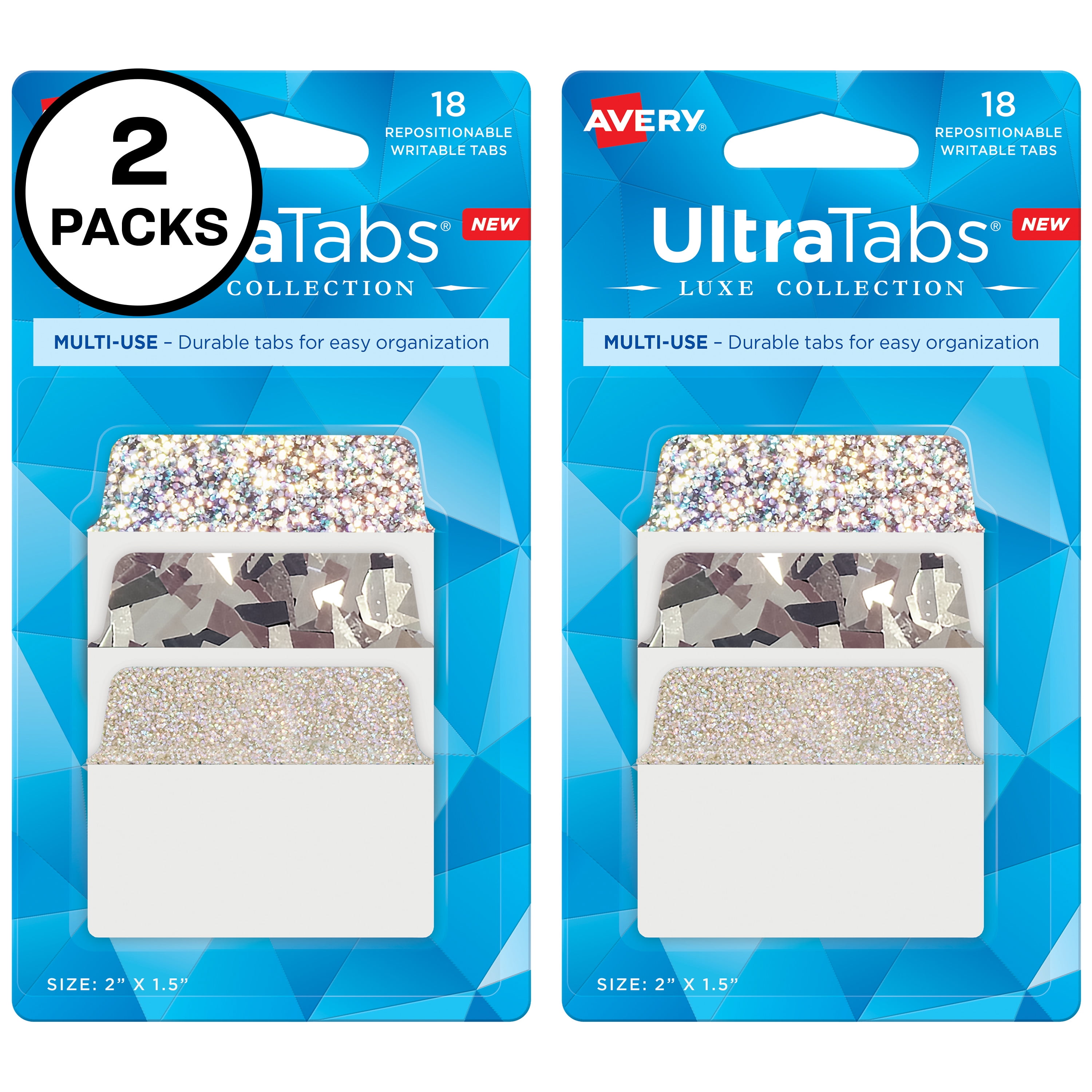 Avery Multi-Use Ultra Tabs, 2' x 1.5', Assorted Holographic Designs, 36 Repositionable Sticky Tabs (2 Pack of 74145)