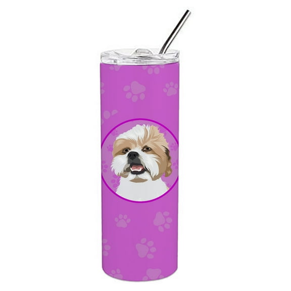 Carolines Treasures WDK1441TBL20 Shih-Tzu Silver Gold and White Stainless Steel 20 oz Skinny Tumbler Pink 20 oz