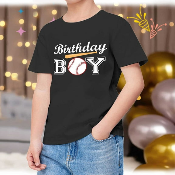 TOOYOU Boys Summer T-Shirt Child Short Sleeve Happy Brithday Prints T Shirt Trendy Fans Present Tops Size 2-3 Years Black