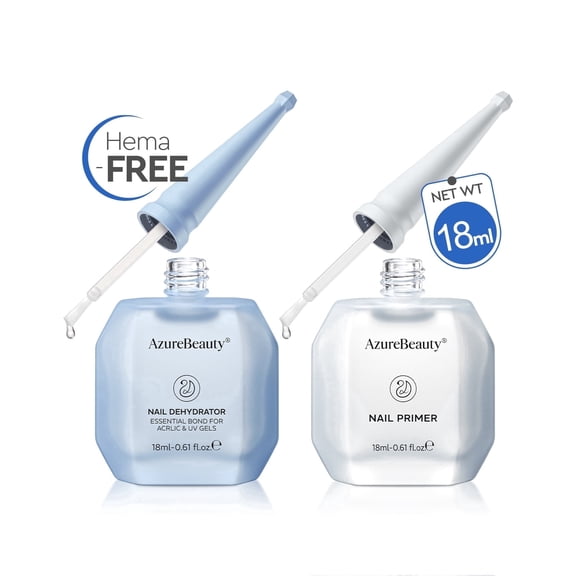 Azurebeauty Nail Dehydrator and Acid-Free Primer Set with 2 in 1 Professional Nail Prep Kit for Acrylic and Gel Nails, 0.61 fl.oz