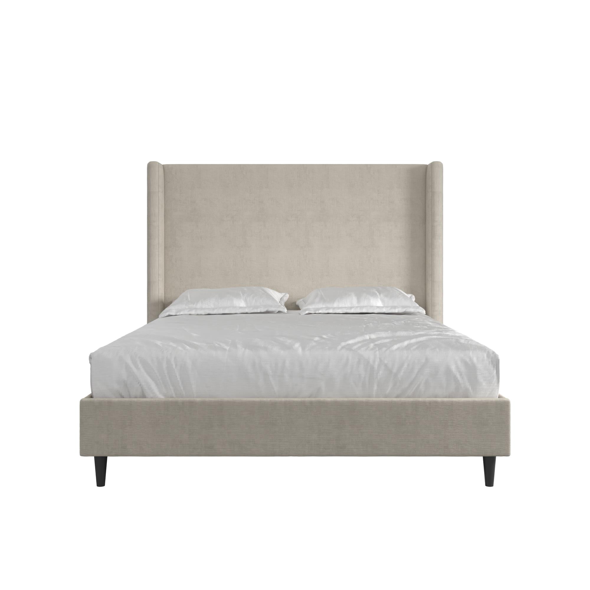 DHP Eveline Upholstered Platform Bed Frame with High Wingback Headboard, Queen, Soft Woven Light Gray
