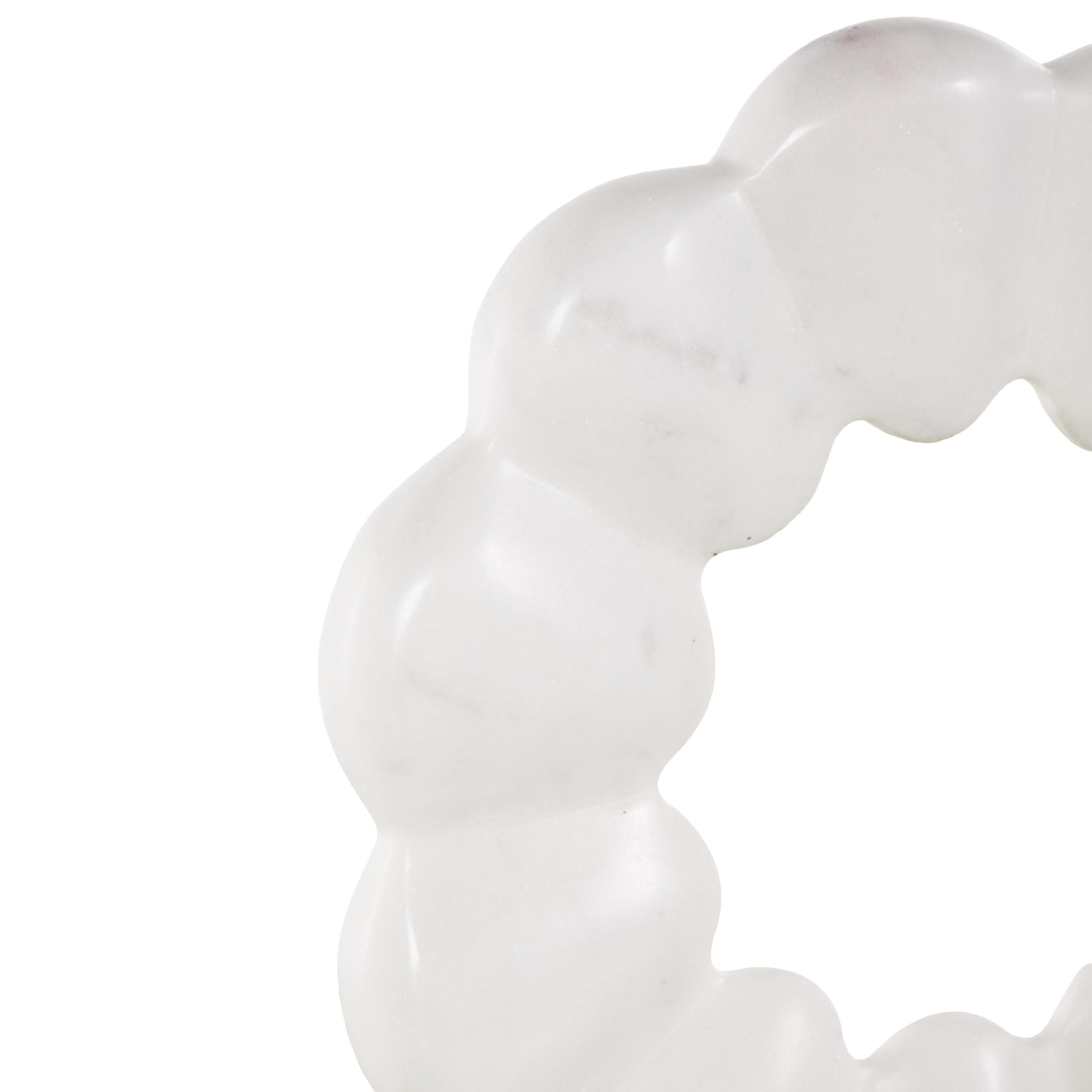 9" x 12" White Marble Floral Inspired Ring Geometric Sculpture with Black Block Base, by DecMode