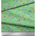 thumbnail image 3 of Soimoi Green Cotton Jersey Fabric Satellite & Planet Galaxy Print Fabric by Yard 58 Inch Wide, 3 of 3