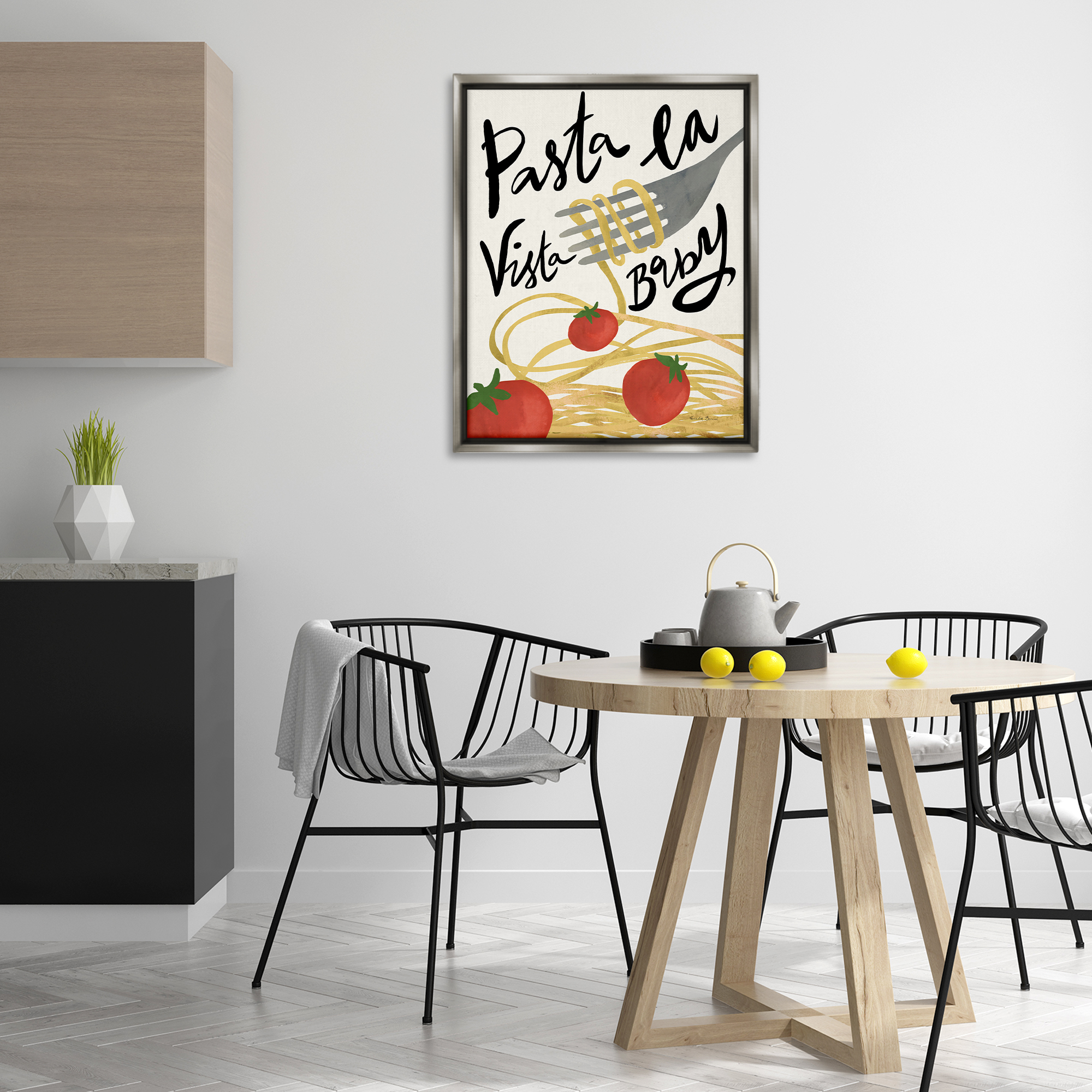 Stupell Industries Pasta La Vista Food & Beverage Painting Gray Floater Framed Art Print Wall Art, 25 x 31