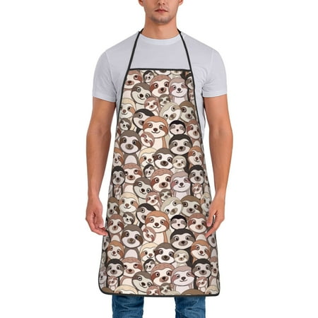 

Jgfou Brown Sloth Print Anti-fouling Apron for Men Women Waterproof Oil-Proof Kitchen Apron with Adjustable Straps Pocket and No-Pill No-Fade Fabric