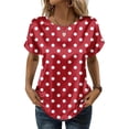 thumbnail image 2 of JoveMarine Women's Short Sleeve Polka Dot Print Top Round Neck Casual Blouse Vintage Style Summer Top for Daily Wear Red M, 2 of 7