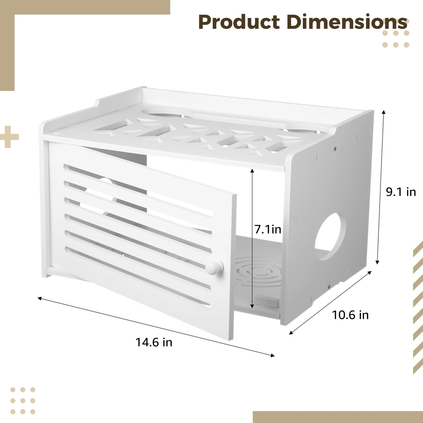 Router Shelf Storage, WiFi Router Storage Box, Router Hider and Cable Organizer, Large PVC Router Management Rack for Modem, Power Strips, 14.6×10.6×9.1"