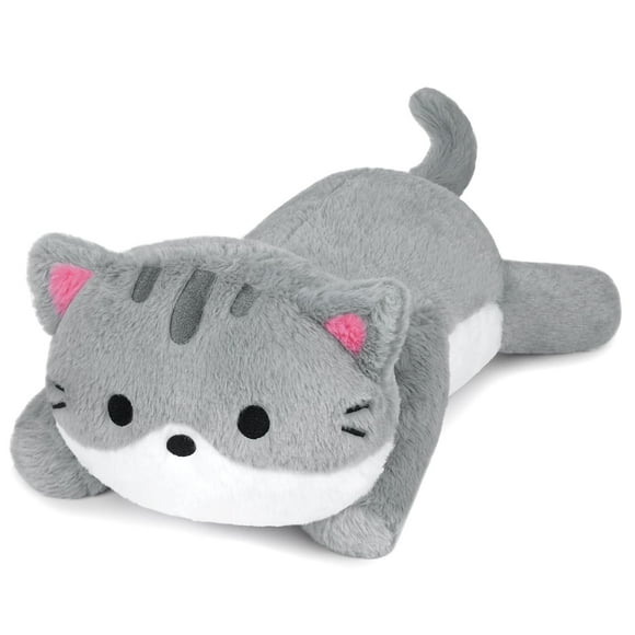 Almohada de felpa con forma de gato Leokawin, 46 cm, gris, pesa 0,9 kg