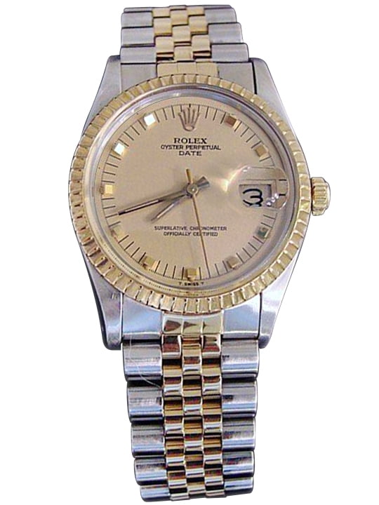 Pre-Owned Pre Owned Mens Rolex Two-Tone Peg Date with a Gold/Champagne Dial 15053