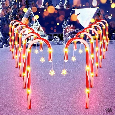 

Christmas Clearance ! HERESOM Solar Energy Christmas Candy Crutch Ground Lamp Outdoor Plug-in Candy Cane Pathway Markers Lamp 10Pcs Set Outdoor Yard Christmas Decorations